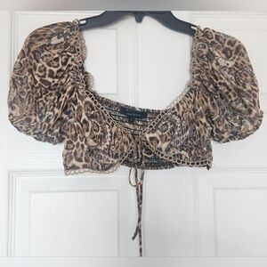 Women's Olivaceous Animal Print Front Tie Up Bralette Top Size Small NWOT